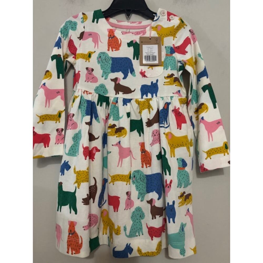 Mini Boden Dress 2T 3T Toddler Dog Puppy Print Long Sleeve Jersey NWT